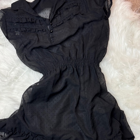 Split Black Ruffled Mini Dress - Picture 16 of 16